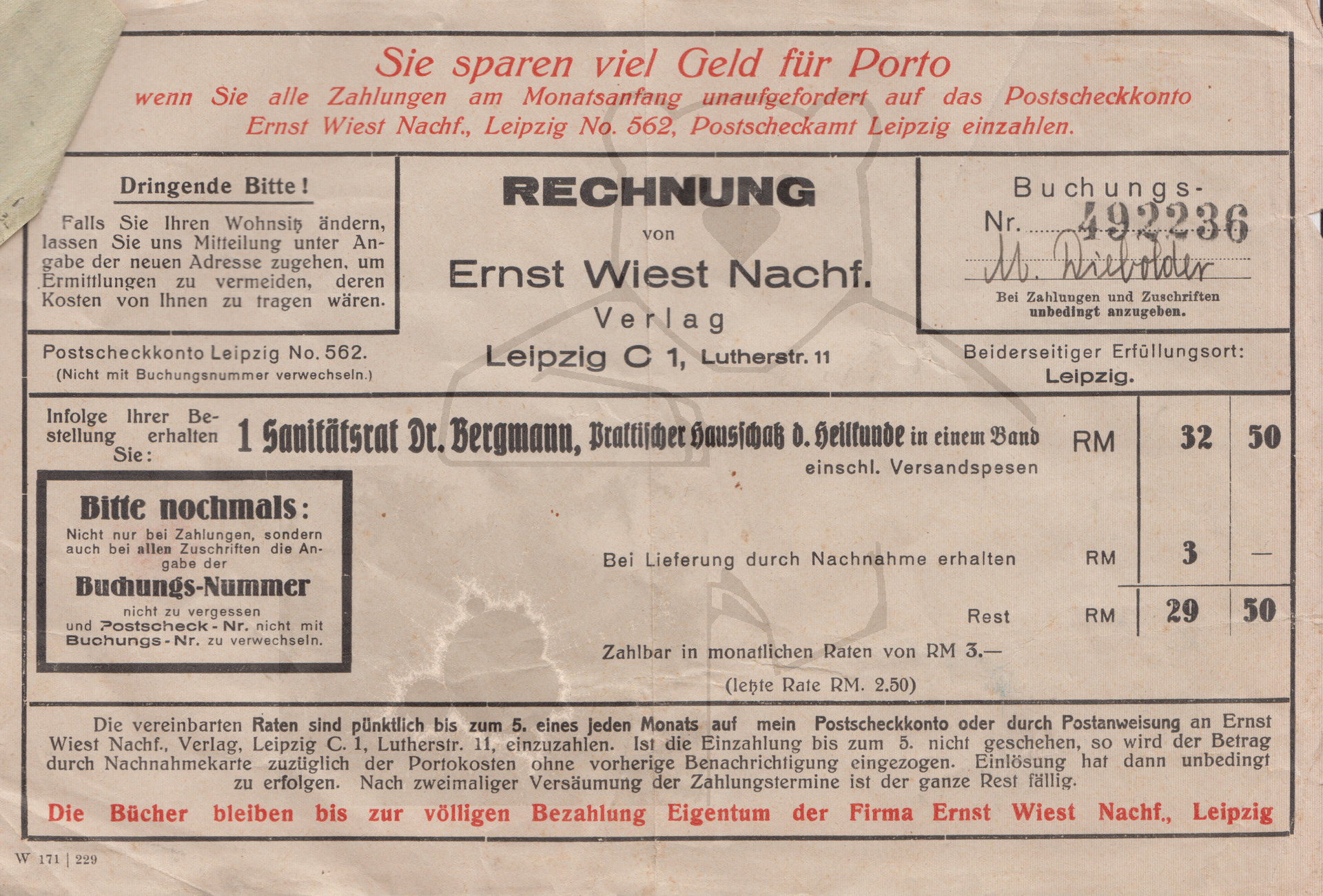 Rechnung für med. Fachliteratur